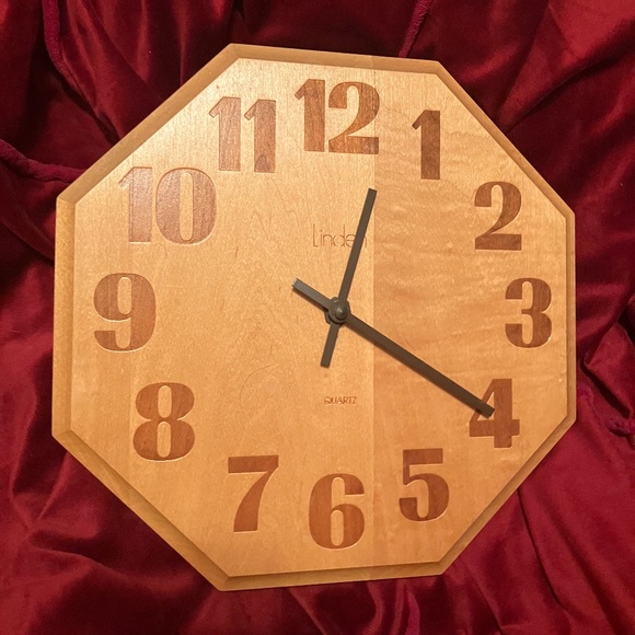 Linden Vintage Wood Octagon Octagonal MCM Mid-Century Style Wall Clock - Picture 1 of 6